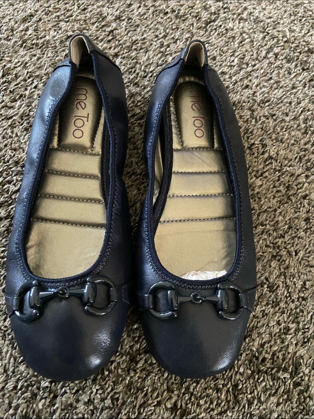 me too Navy Blue Leather Ballet Flats with Horsebit Accent size 6.